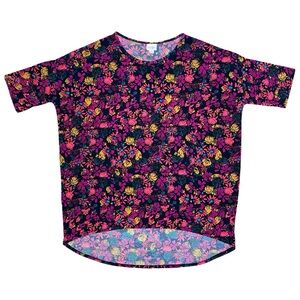 LuLaRoe Floral Print Short Sleeve Top XL Oversized Relaxed Slinky Casual Soft